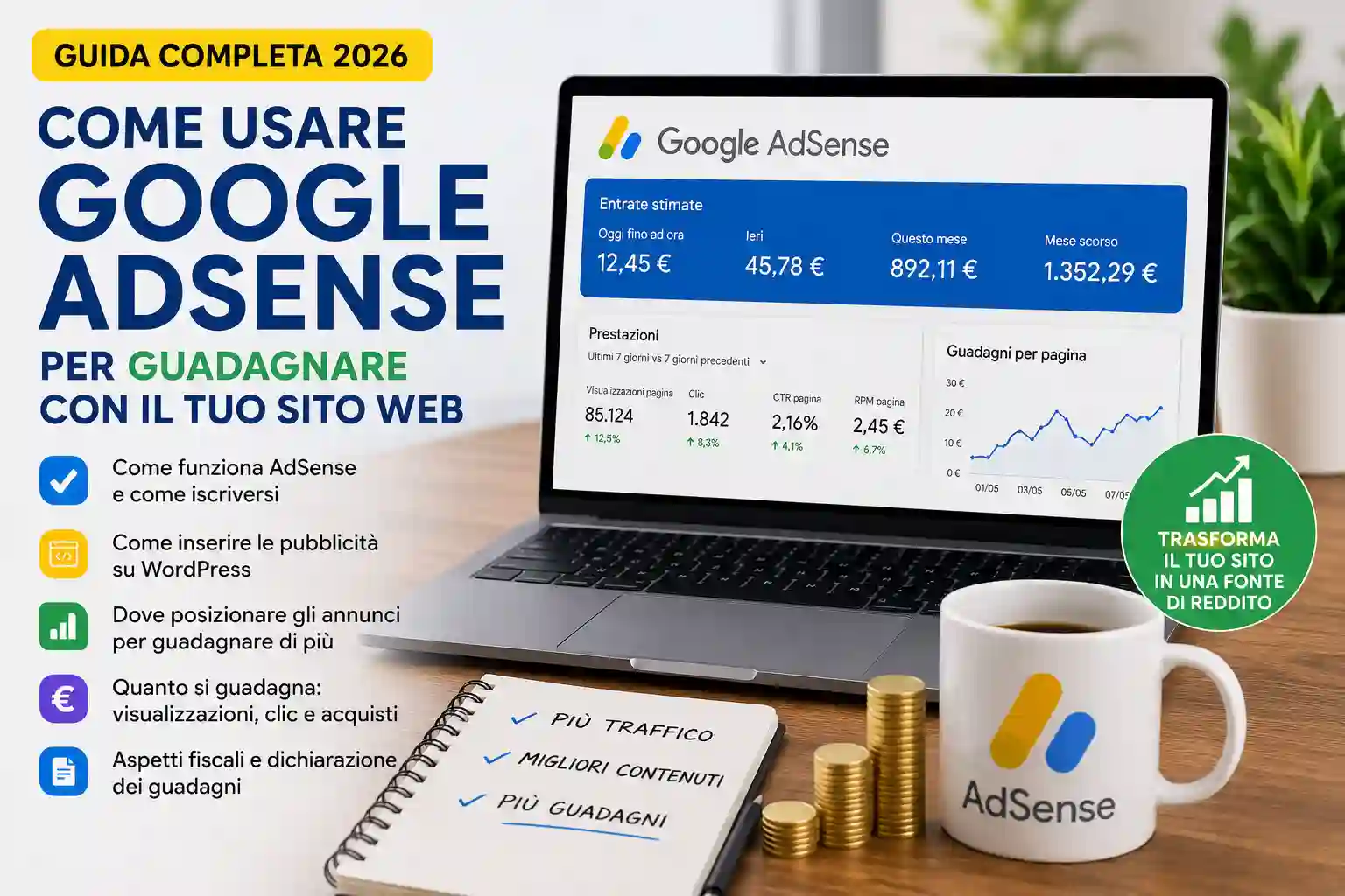 Guida pratica Google AdSense per guadagnare con un sito Web nel 2026