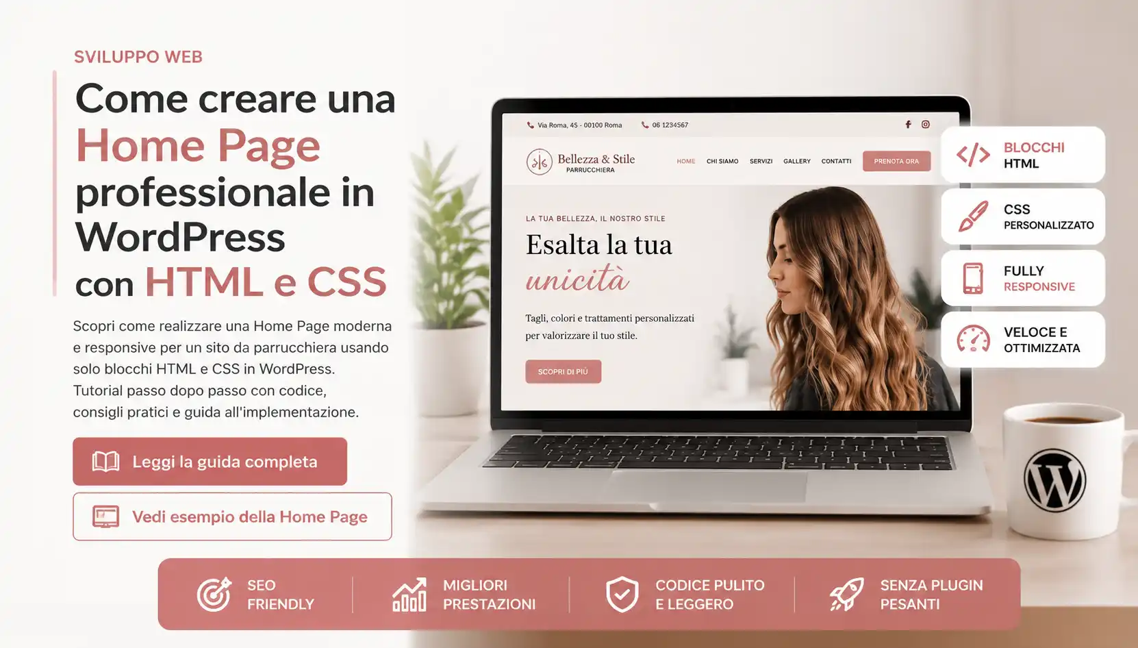 Tutorial WordPress per creare una Home Page professionale con HTML e CSS senza Elementor